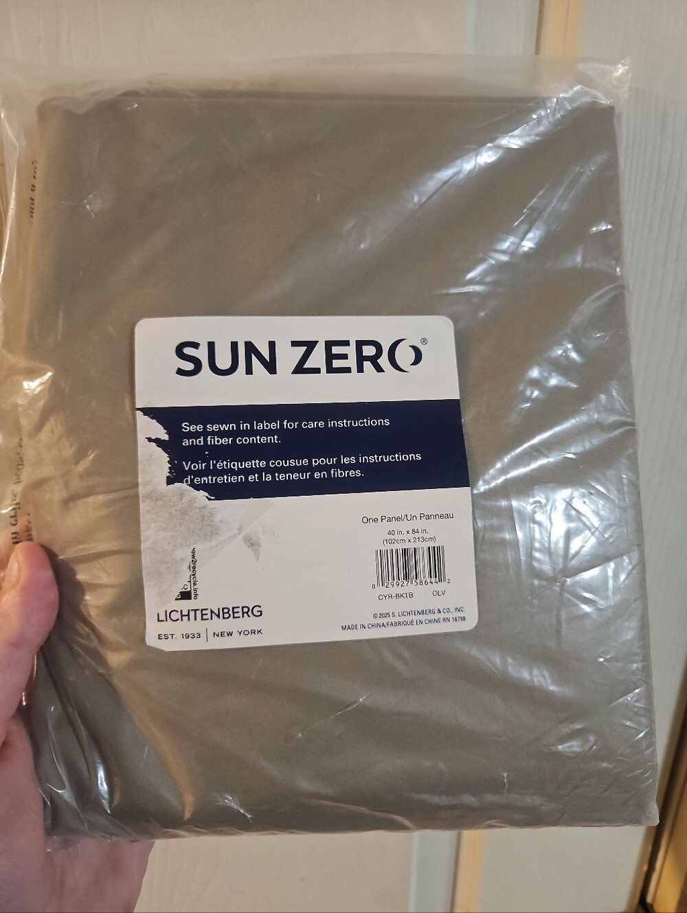 SUN ZERO Blackout Curtain Panel Olive Green 40" x 84" Back Tab Lightweight: NEW